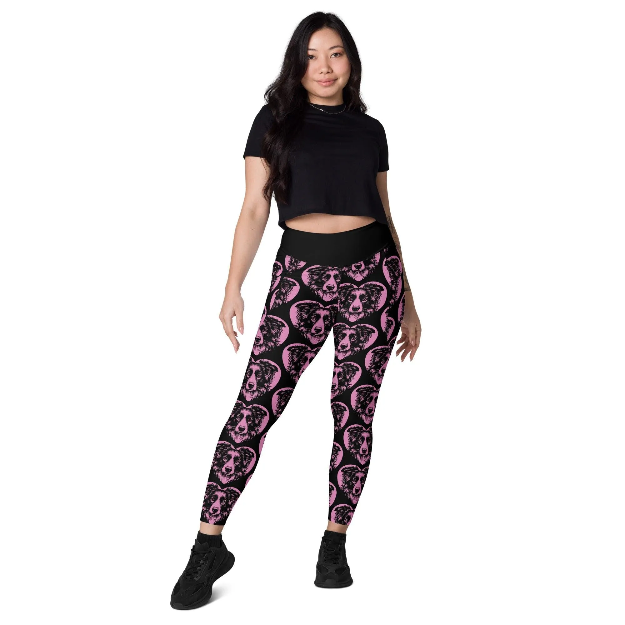 DOG BREED LEGGINGS with pockets - BORDER COLLIE - HERTTAHOUND - pink