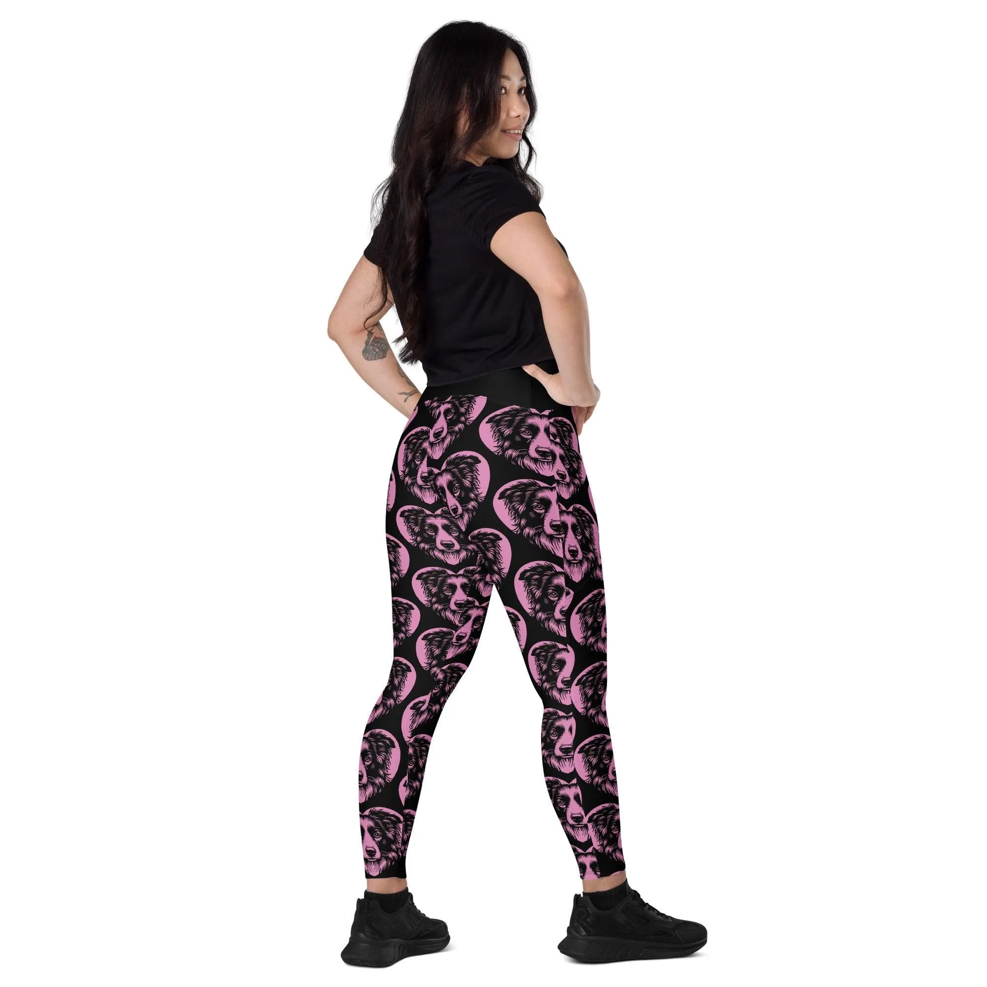 DOG BREED LEGGINGS with pockets - BORDER COLLIE - HERTTAHOUND - pink