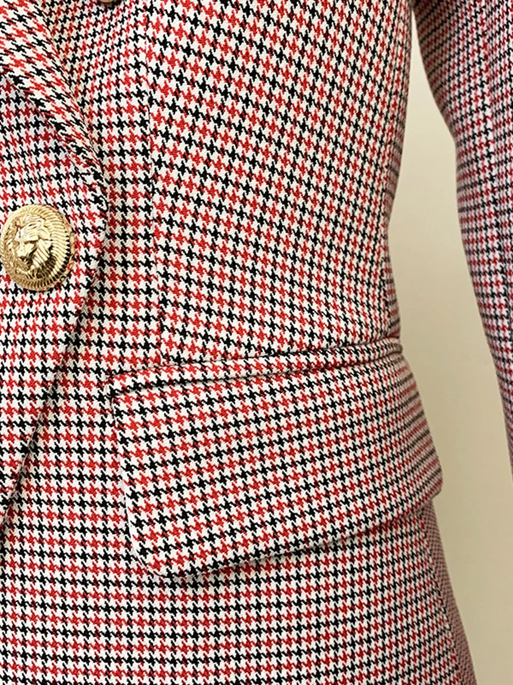 Double Breasted Houndstooth Blazer