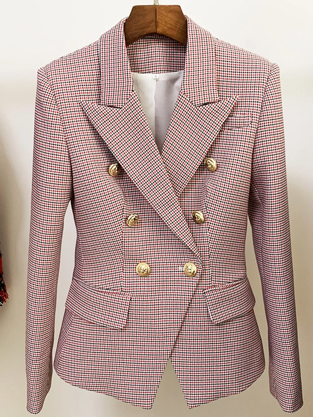 Double Breasted Houndstooth Blazer