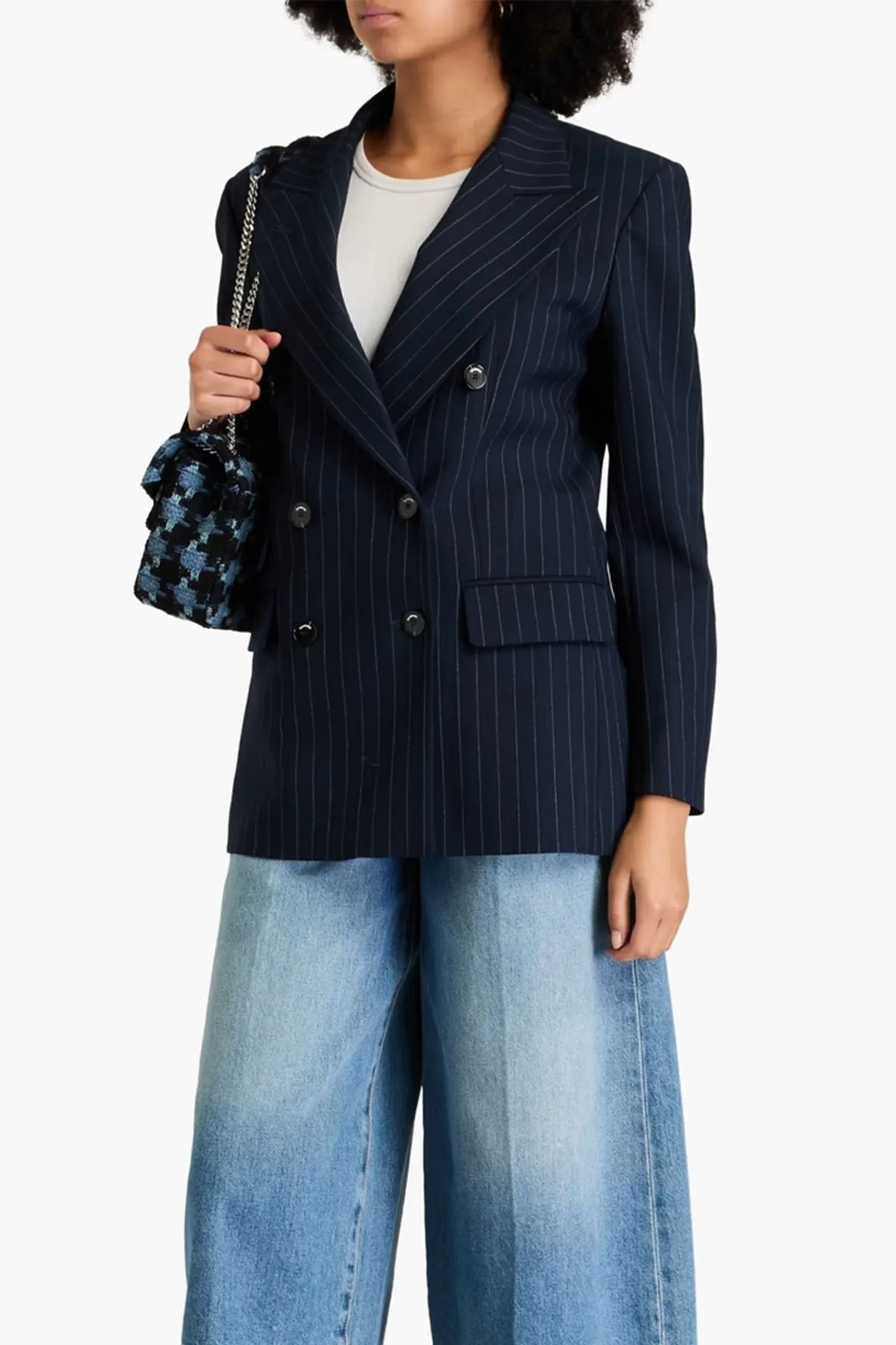 Double-breasted Pinstriped Twill Blazer