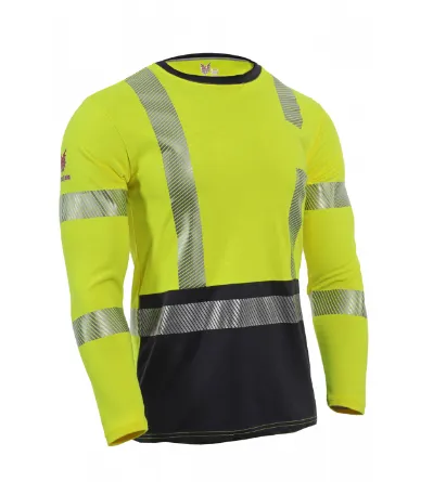 Drifire National Safety Apparel TEEY2LSHC301 Hi-Viz FR Long Sleeve Hybrid T-Shirt Class 3
