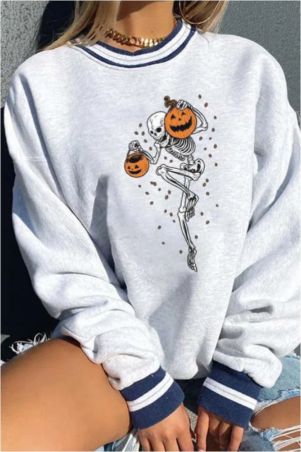 Dunnmall Casual Halloween Printed Pullover