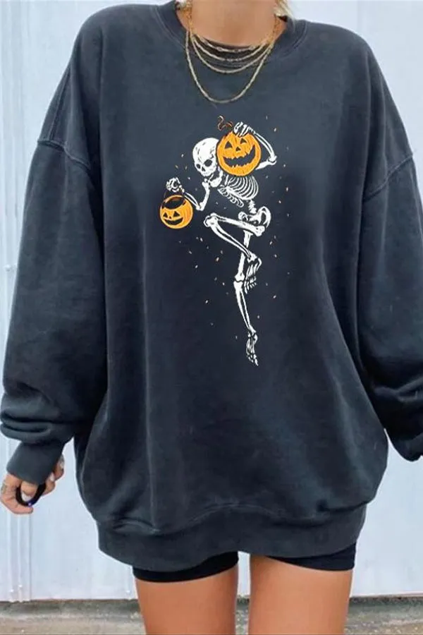 Dunnmall Casual Halloween Printed Pullover