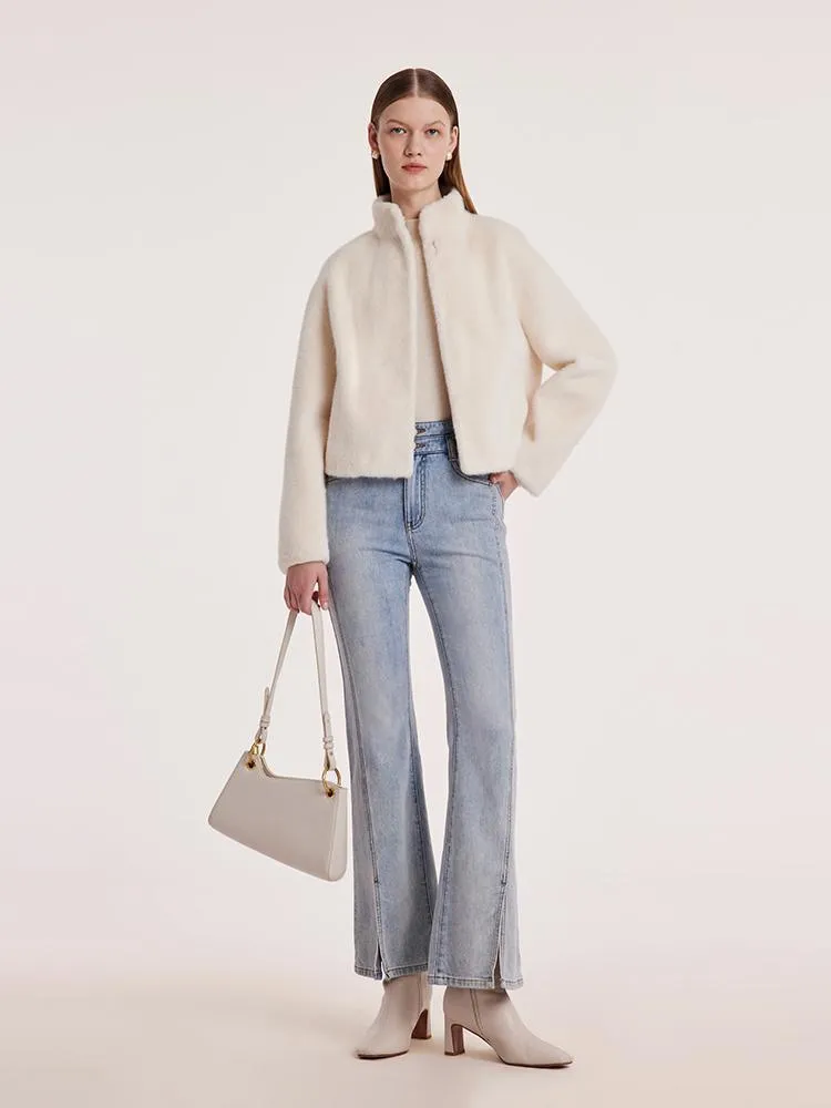 Eco-friendly Fur Stand Collar Short Coat