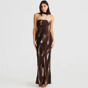 Elegant Tube Top Sexy Bare Back Printed Formal Dress