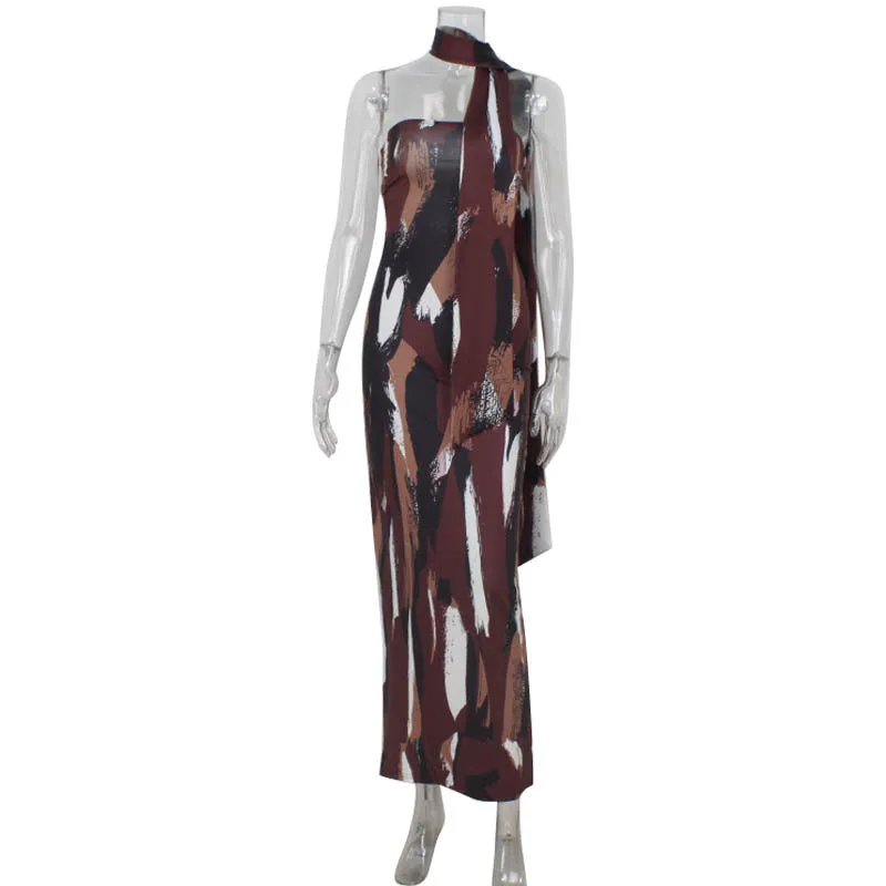 Elegant Tube Top Sexy Bare Back Printed Formal Dress