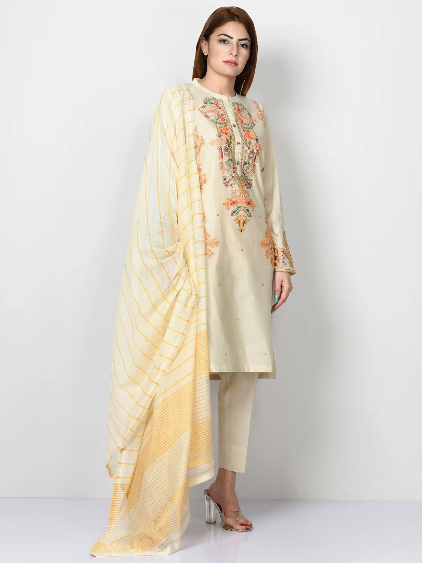 Embroidered Slub Lawn Suit