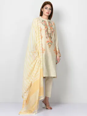 Embroidered Slub Lawn Suit