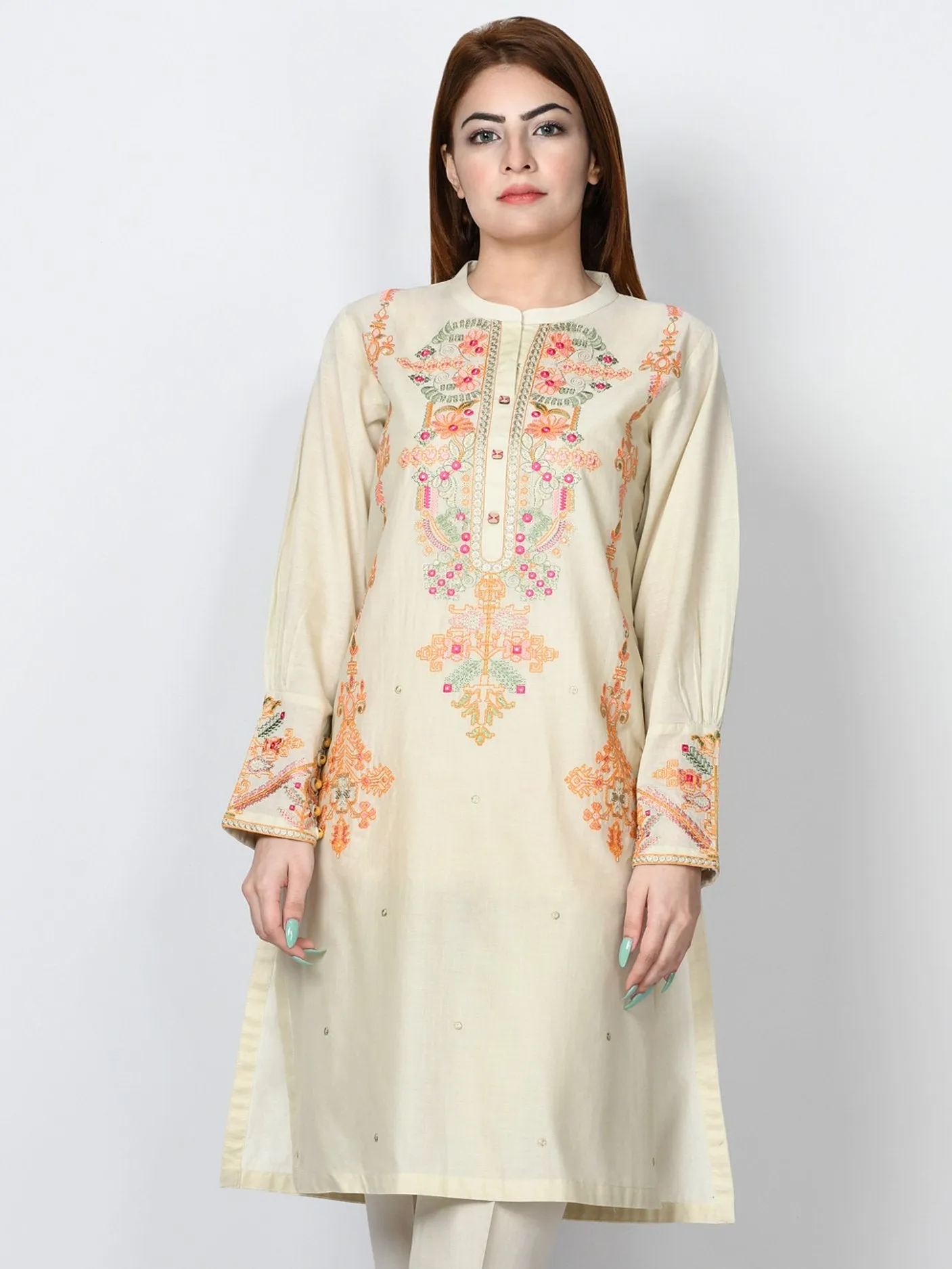 Embroidered Slub Lawn Suit