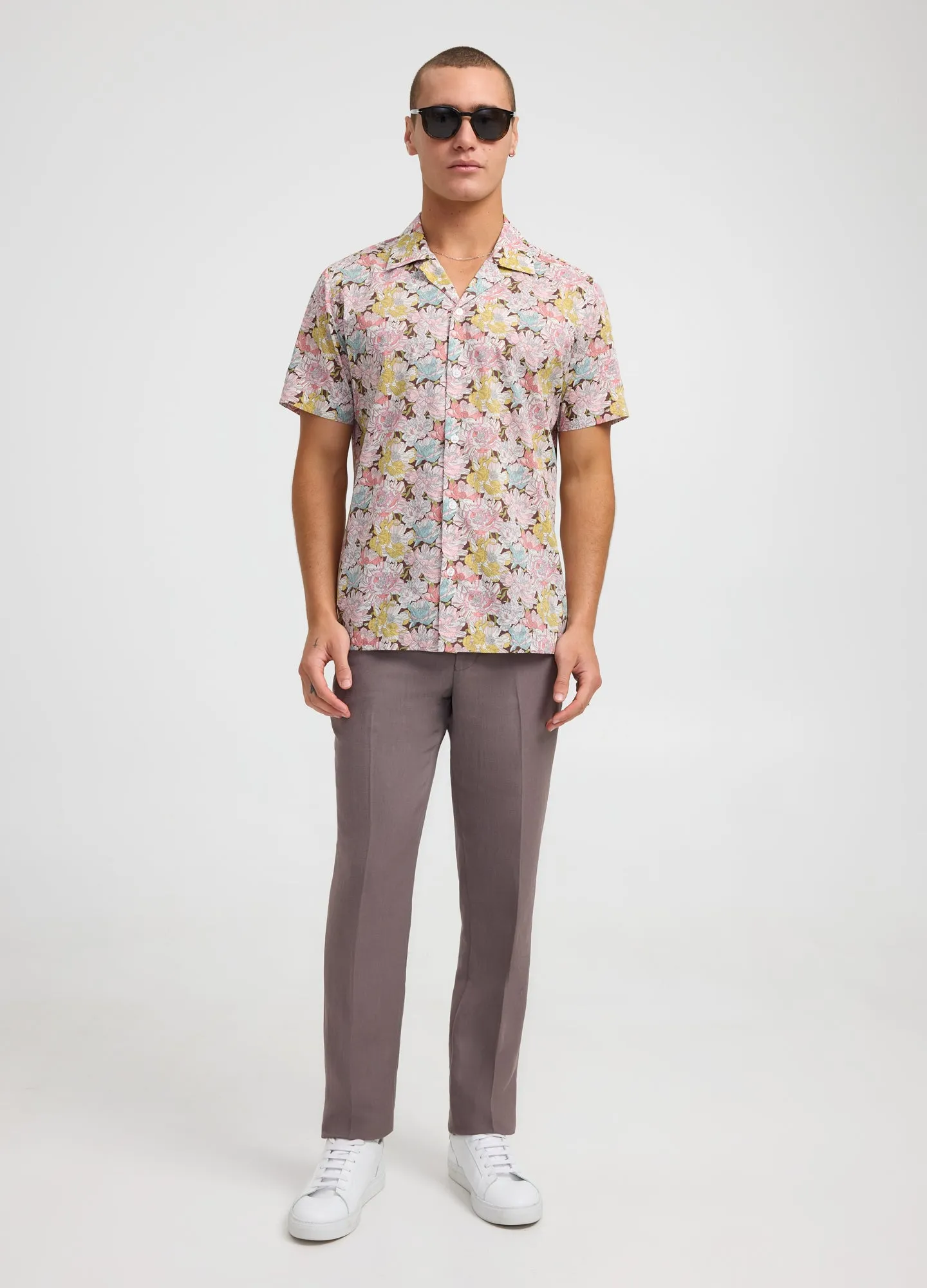 Etched Floral Print Short Sleeve Shirt Lilac