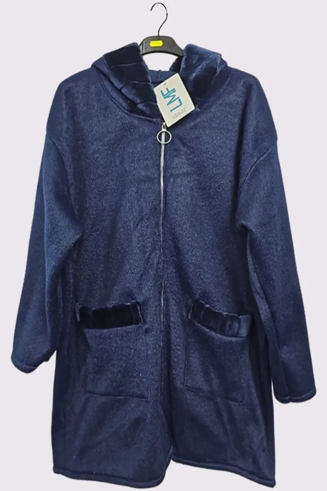 Faux Fur Collar Pocket Hooded Coat