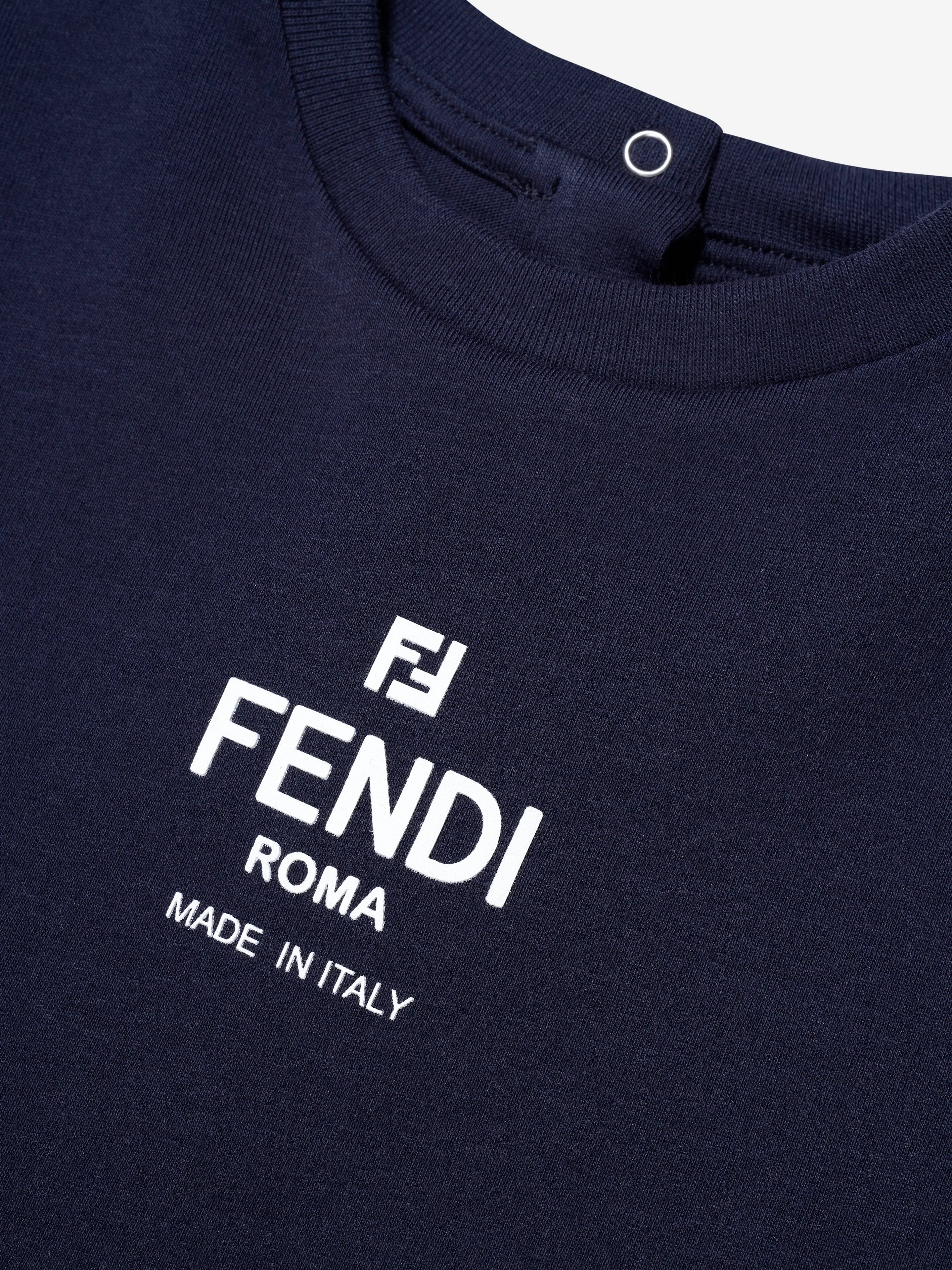 Fendi Baby Logo Print T-Shirt in Navy
