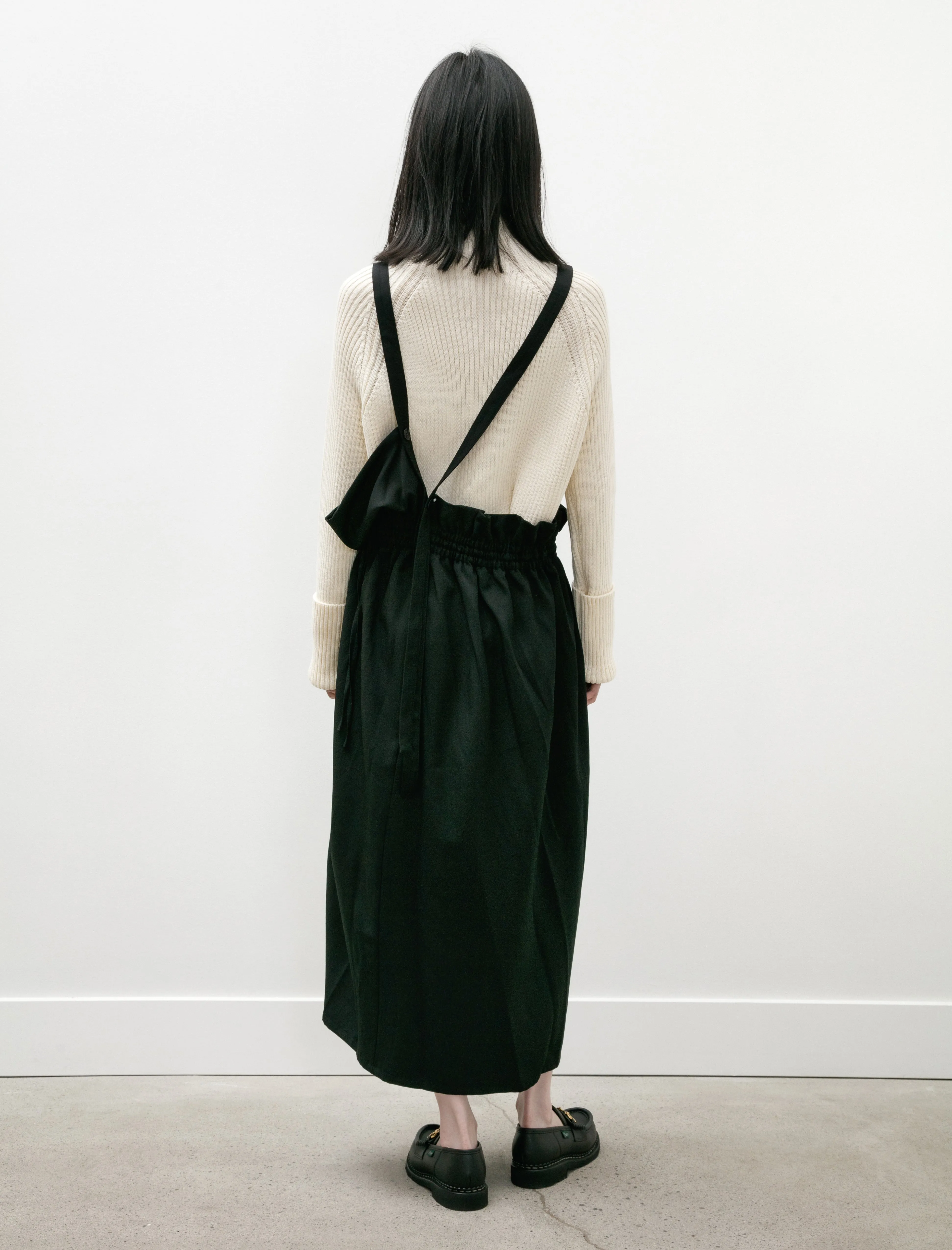 Gabardine Gathered Suspender Dress Black
