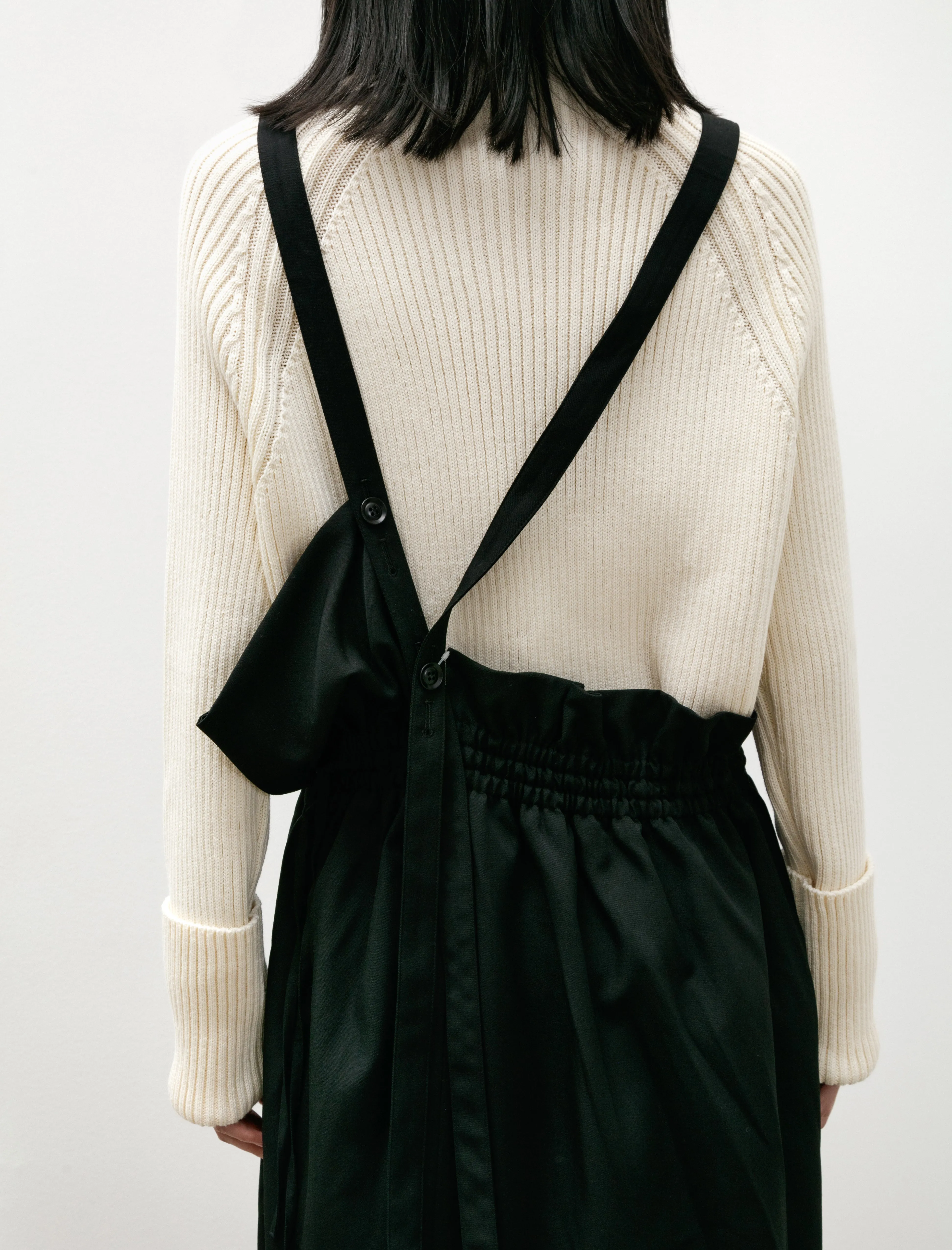 Gabardine Gathered Suspender Dress Black
