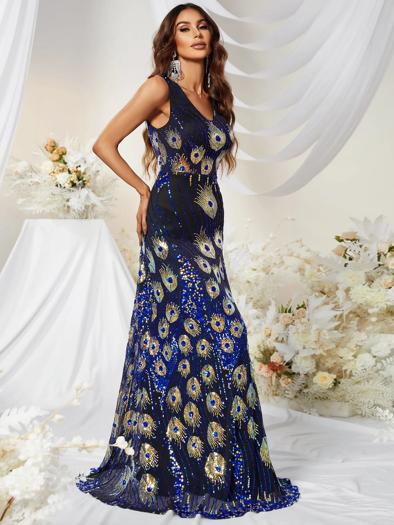 Gala of Glitter Peacock Mermaid Sequin Party Dress