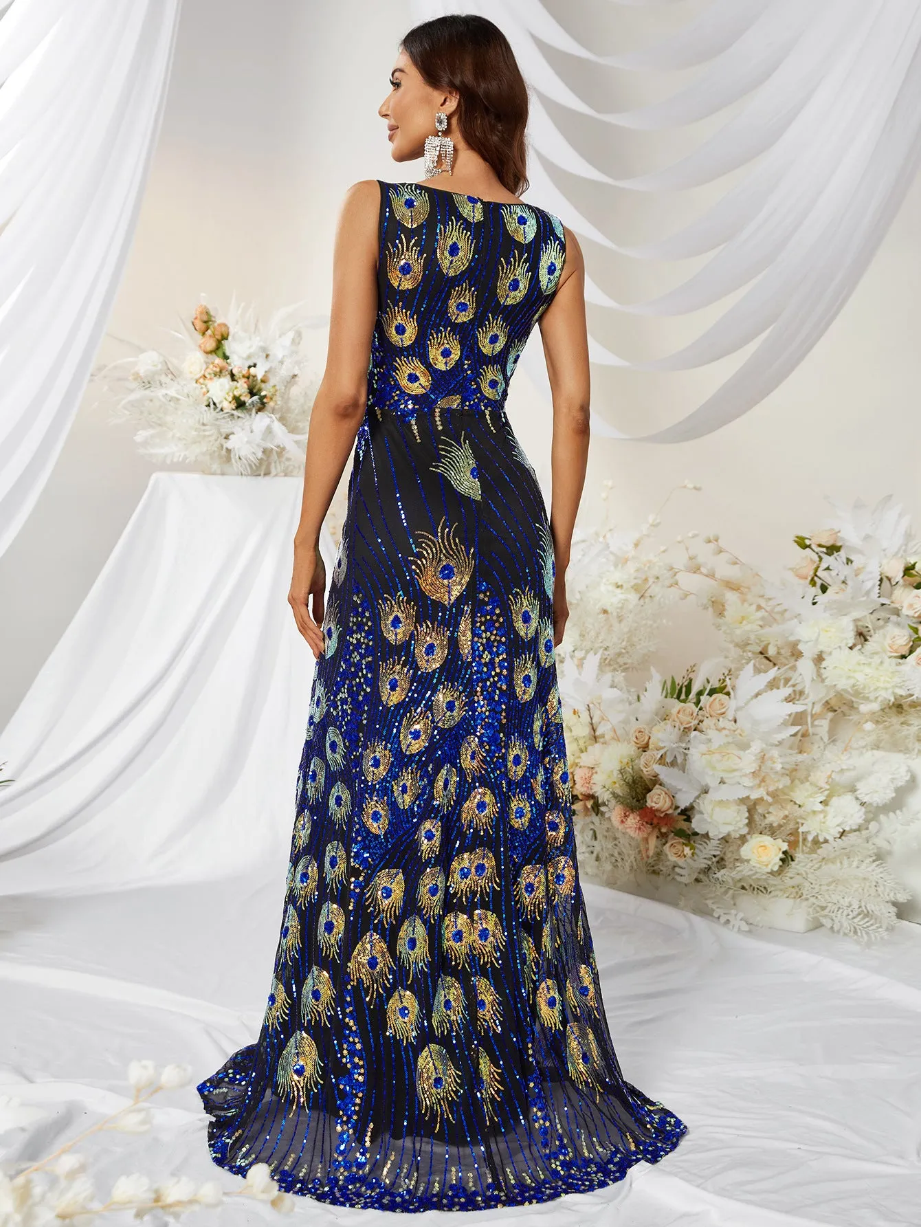 Gala of Glitter Peacock Mermaid Sequin Party Dress