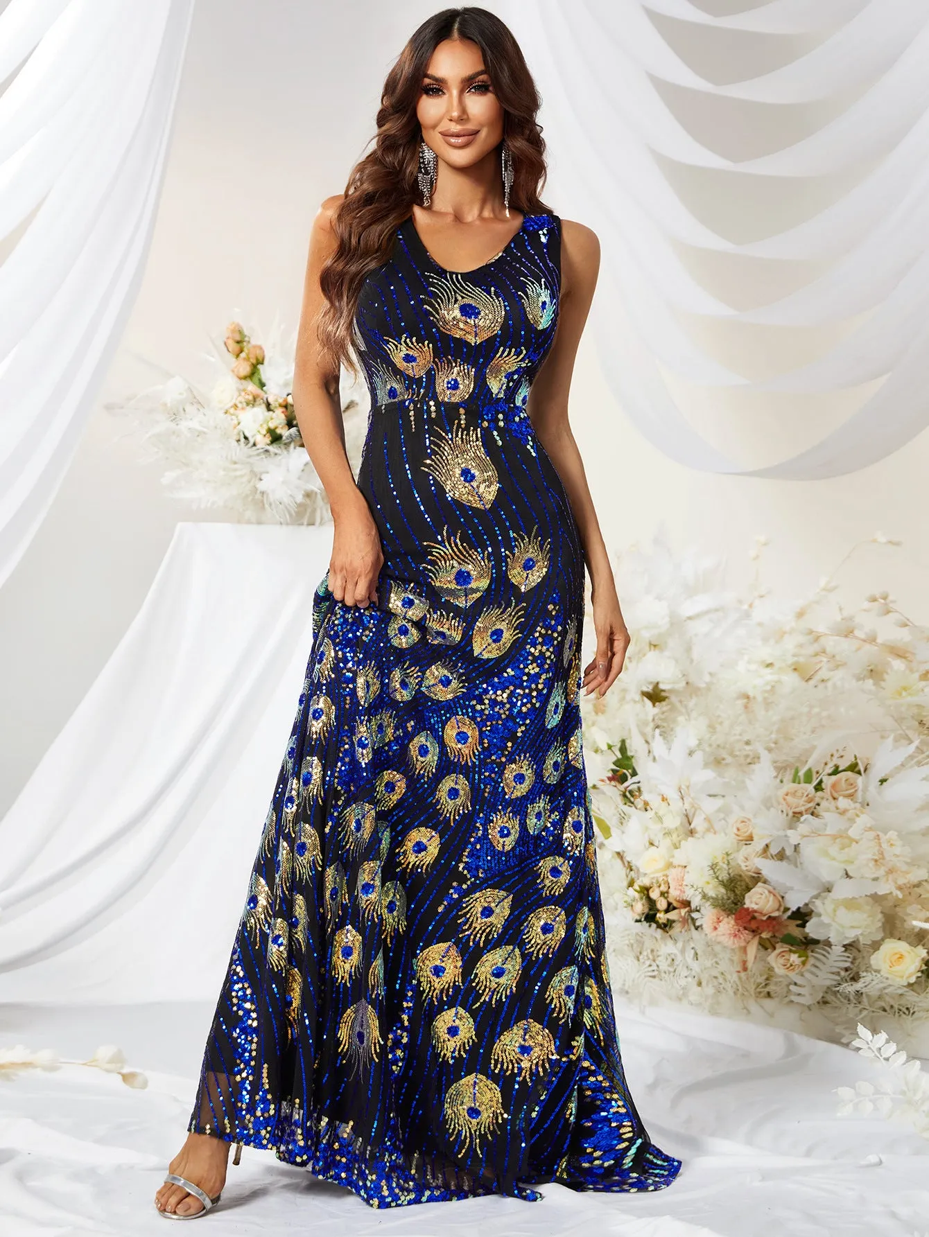 Gala of Glitter Peacock Mermaid Sequin Party Dress