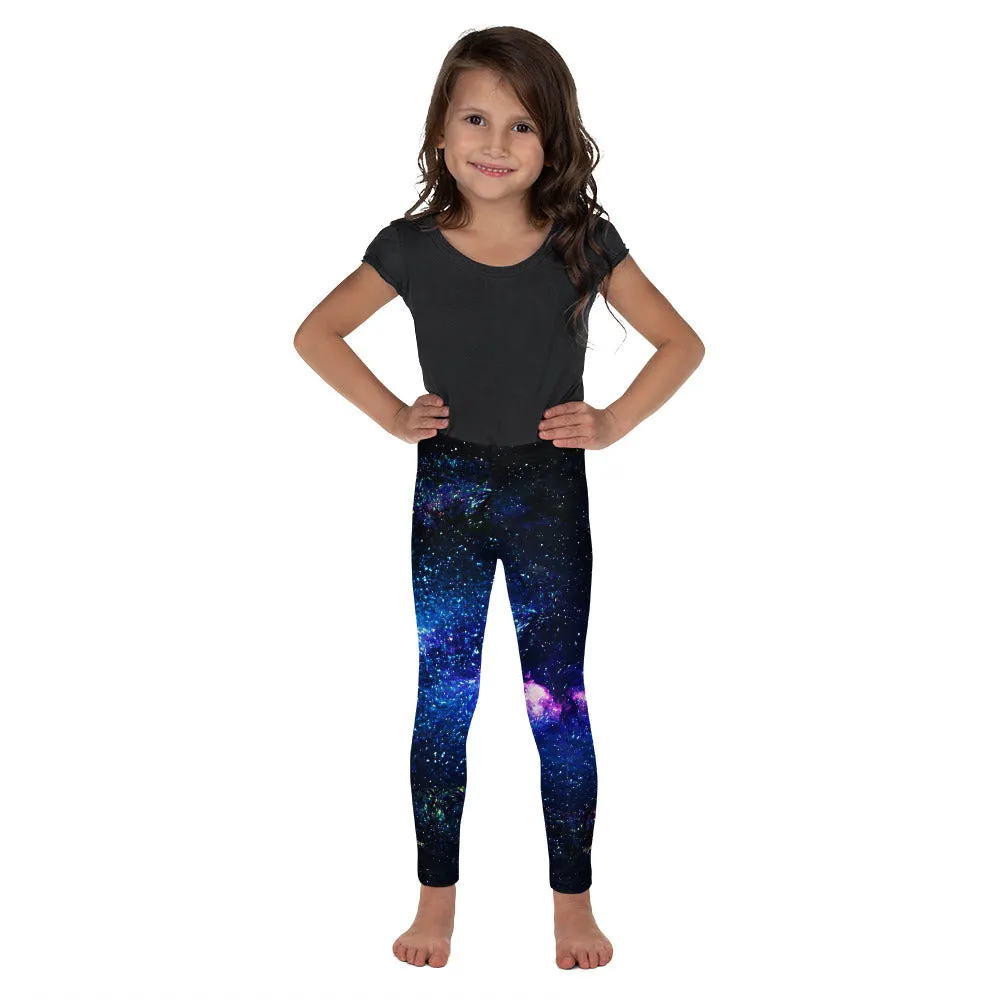 Galaxy Outer Space Girl's Tights, Space Print Premium Kid's Leggings Running Tights- Made in USA/ EU