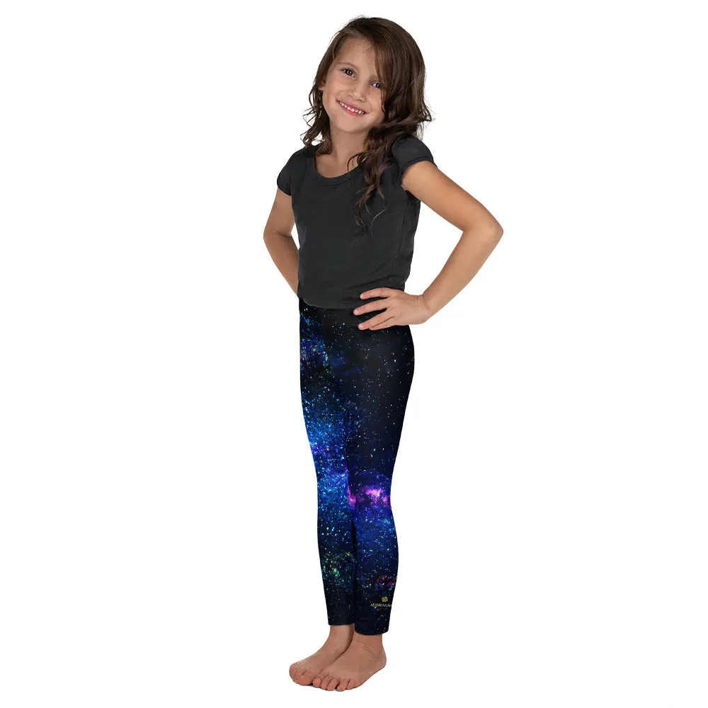Galaxy Outer Space Girl's Tights, Space Print Premium Kid's Leggings Running Tights- Made in USA/ EU