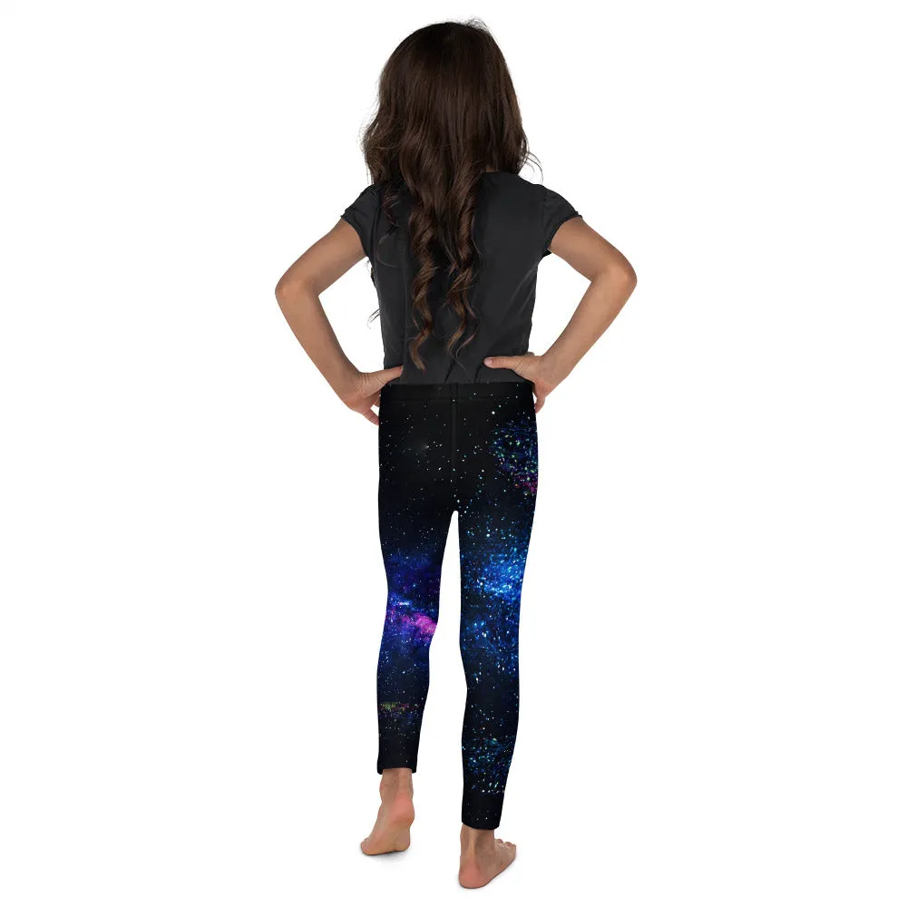 Galaxy Outer Space Girl's Tights, Space Print Premium Kid's Leggings Running Tights- Made in USA/ EU