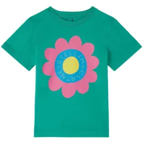 Girls Green Cotton Flower Logo T-Shirt