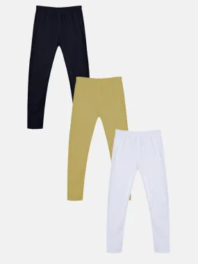 Girls Pack of 3 Ankle Length Solid Leggings