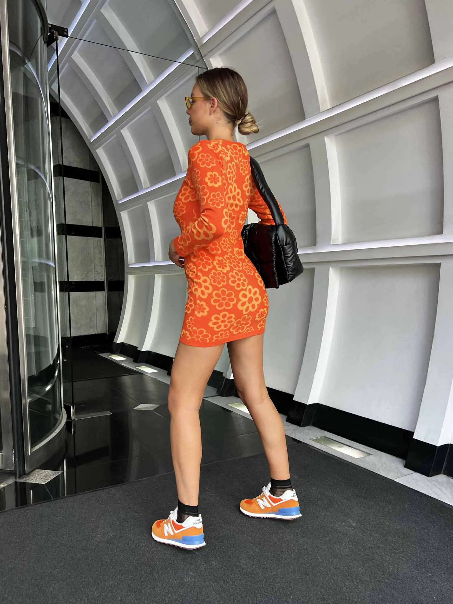 Glamorous Orange Tonal Flowers Knitted Mini Dress