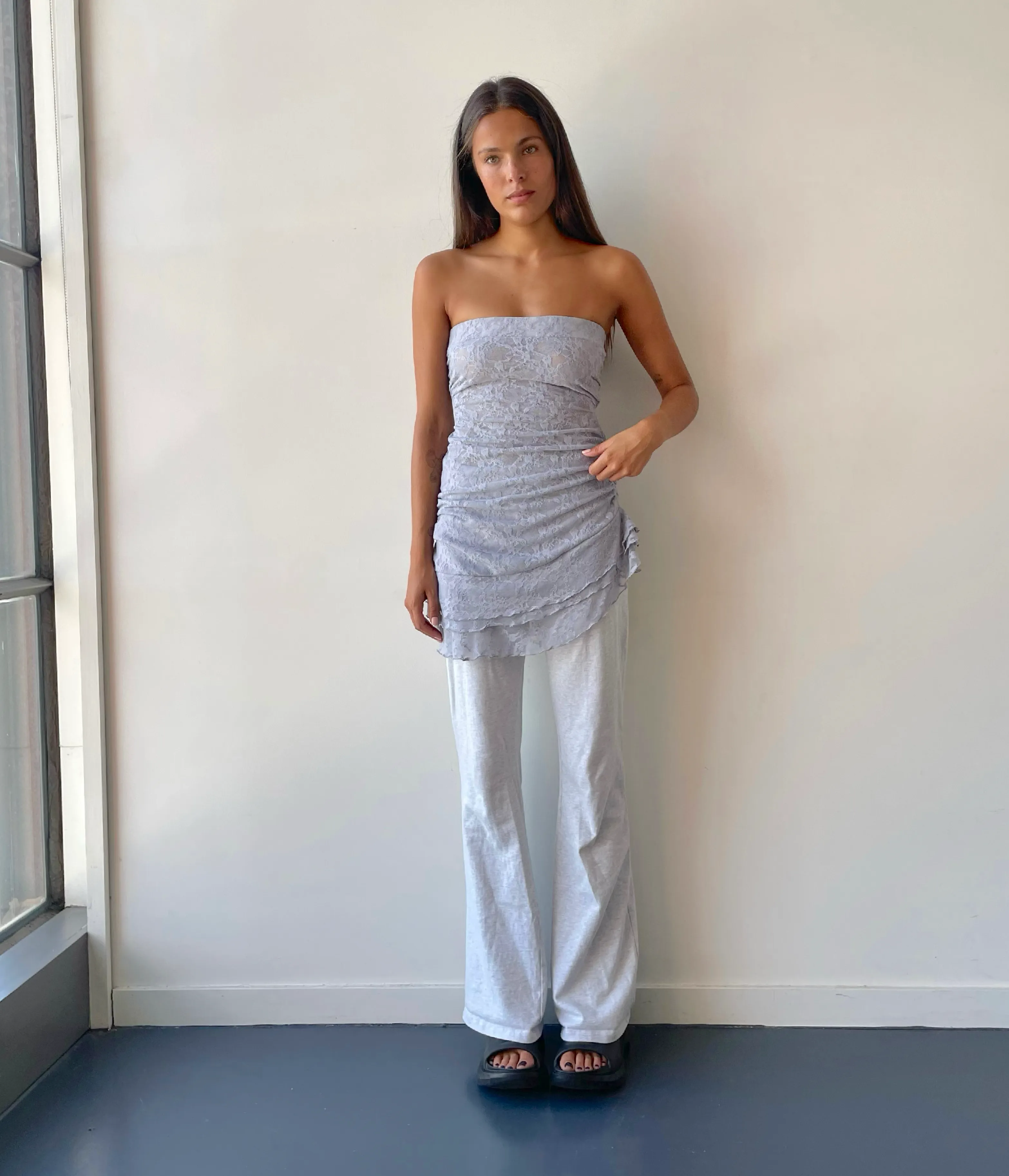 Grey Lace Mini Dress