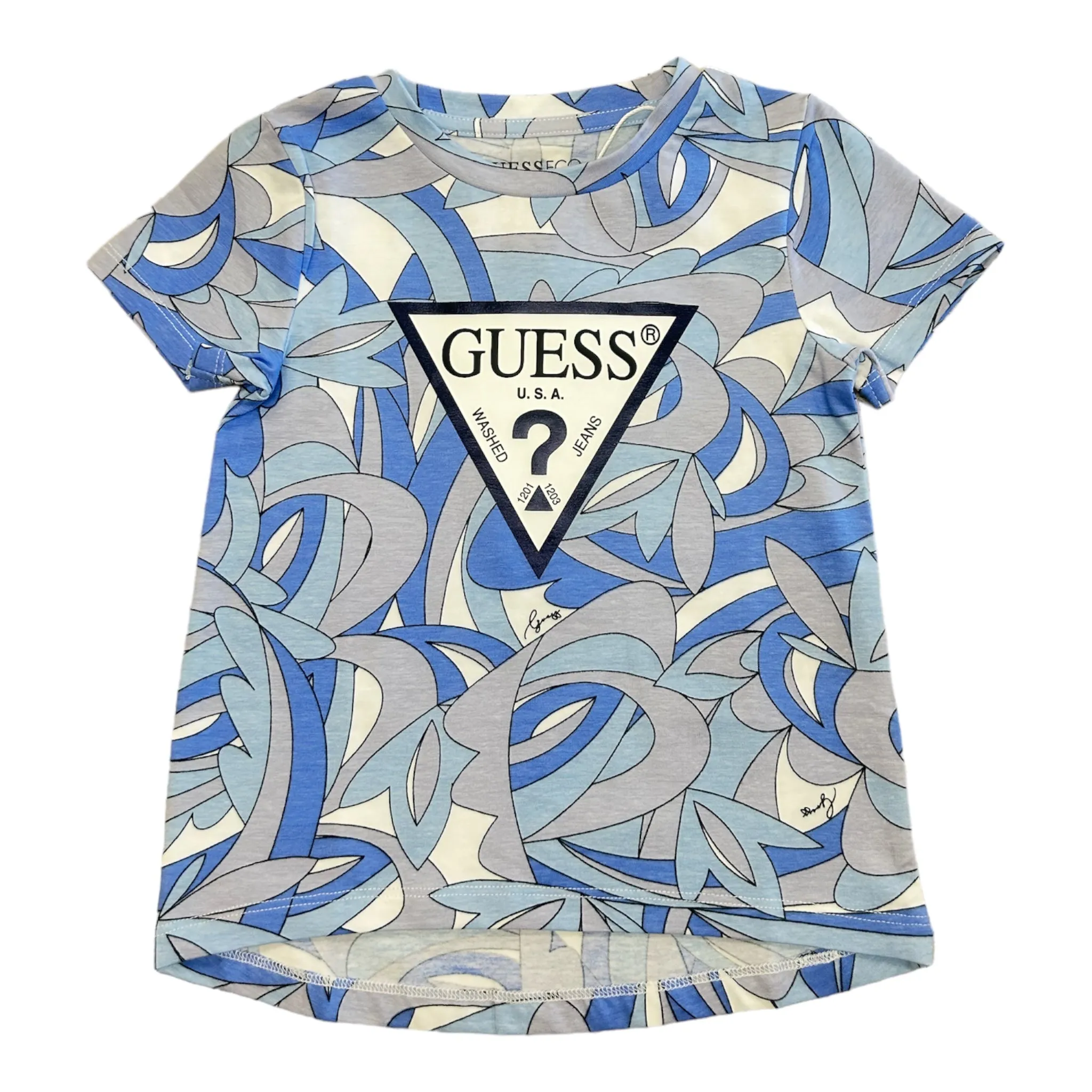 Guess - Blue all over print T-shirt with GUESS front print branding