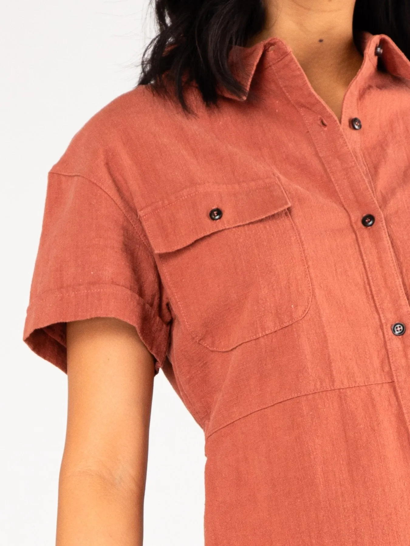 Heartbreaker Button Up Dress - Terracotta