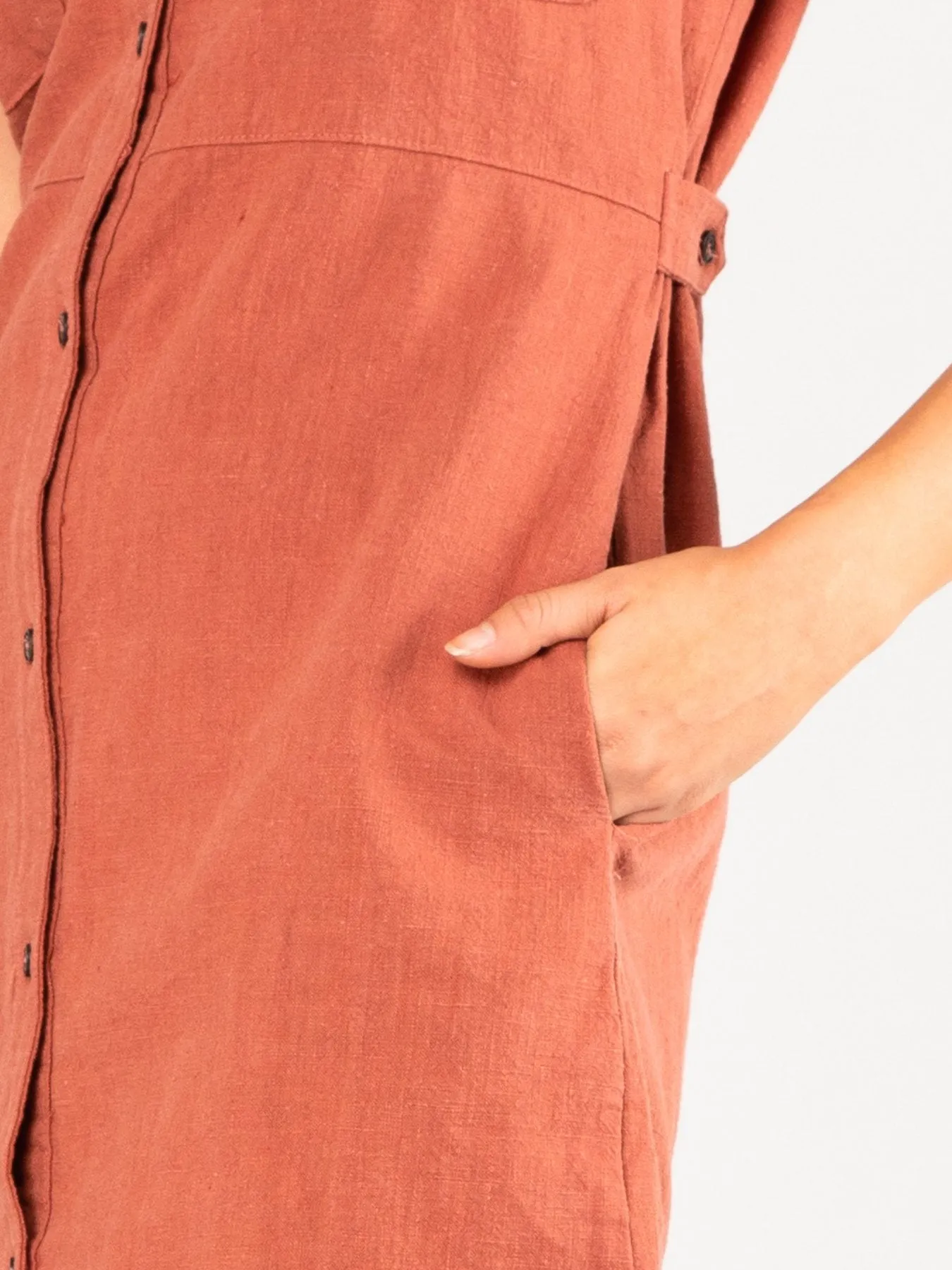Heartbreaker Button Up Dress - Terracotta