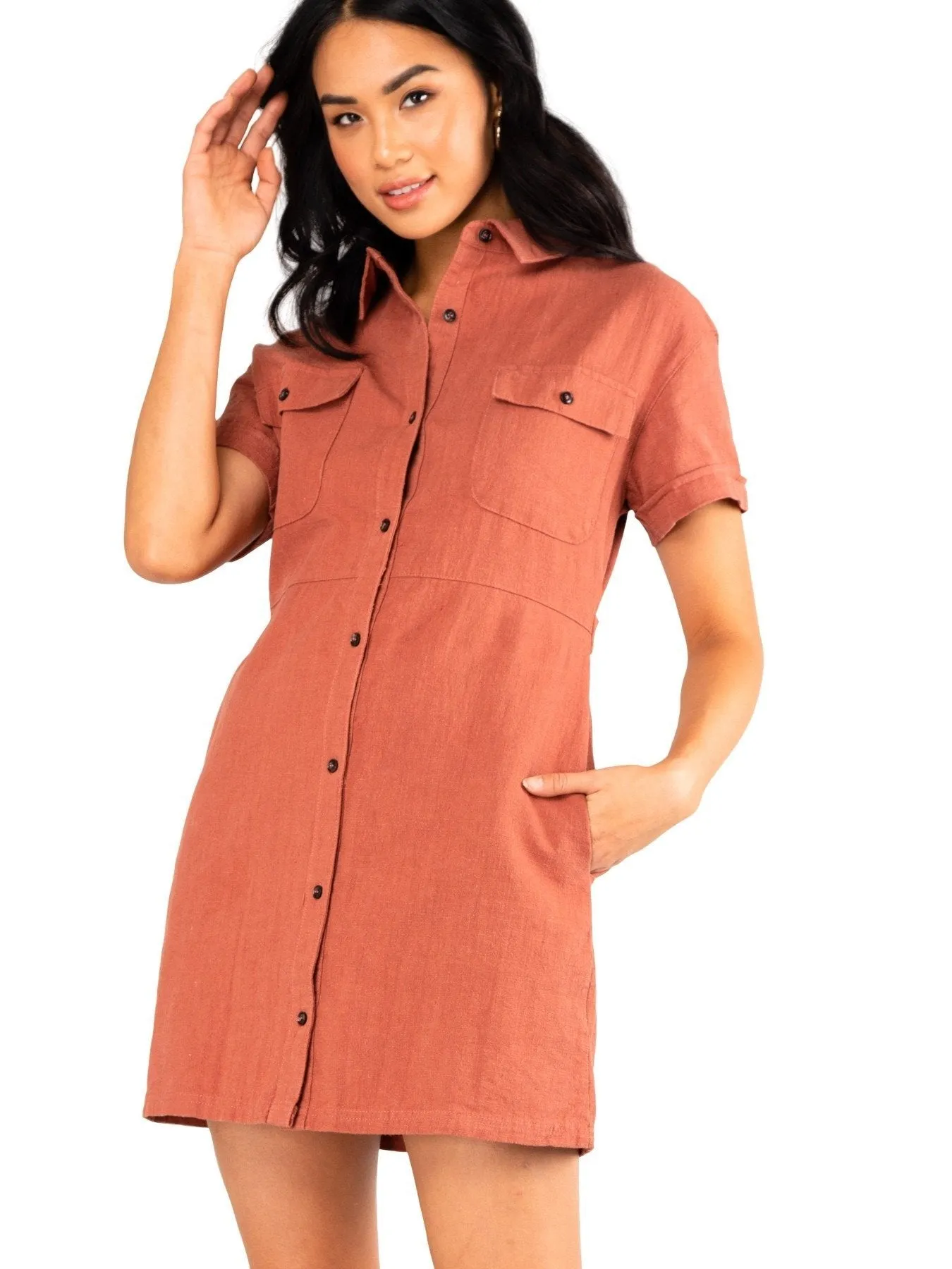 Heartbreaker Button Up Dress - Terracotta