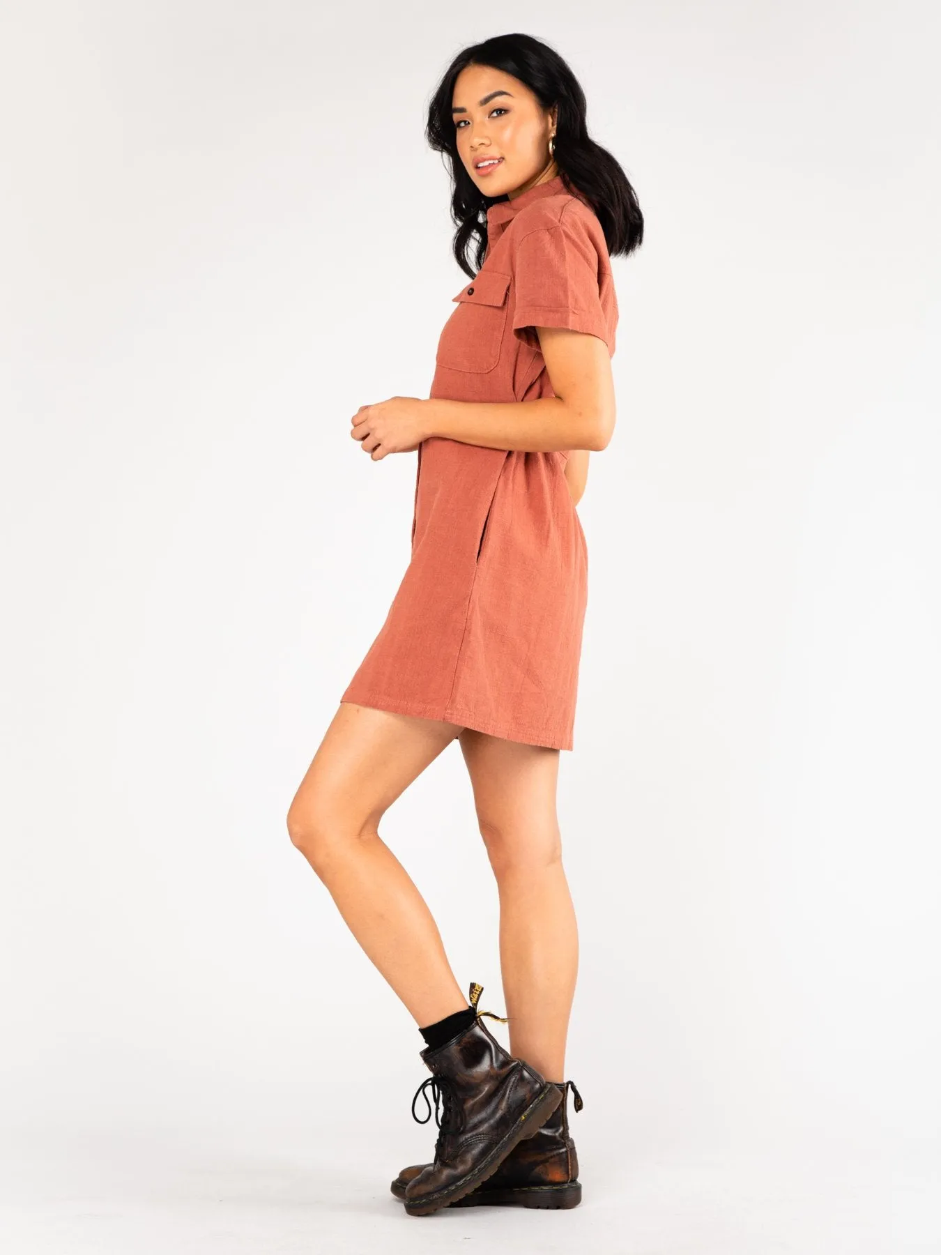 Heartbreaker Button Up Dress - Terracotta