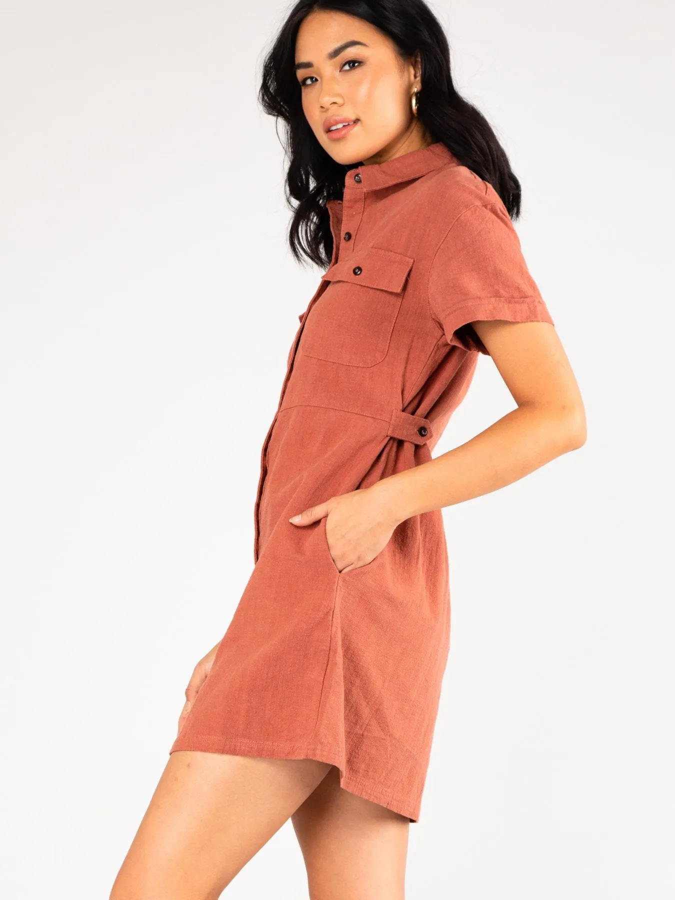 Heartbreaker Button Up Dress - Terracotta