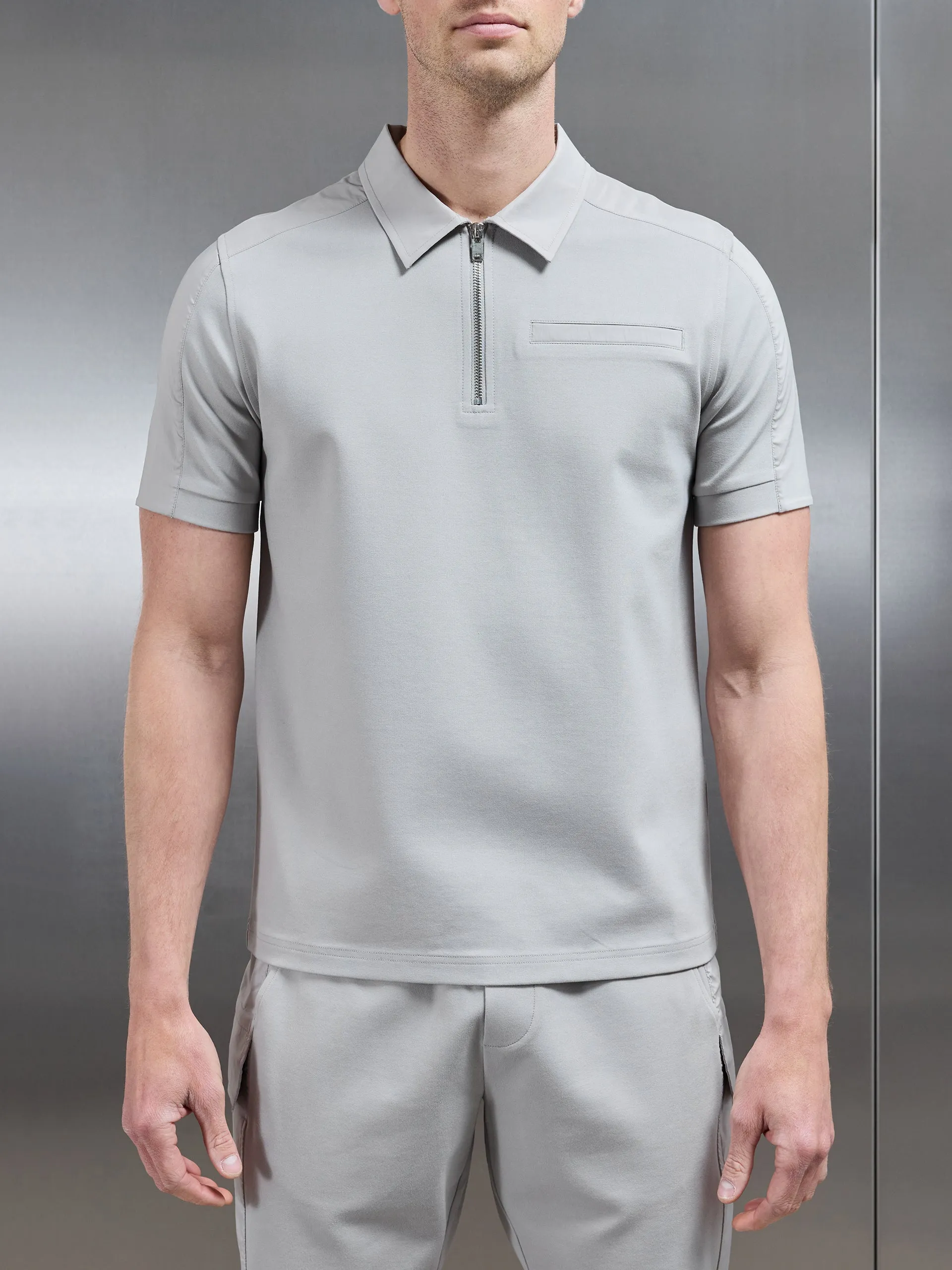 Hybrid Cargo Zip Polo Shirt in Stone
