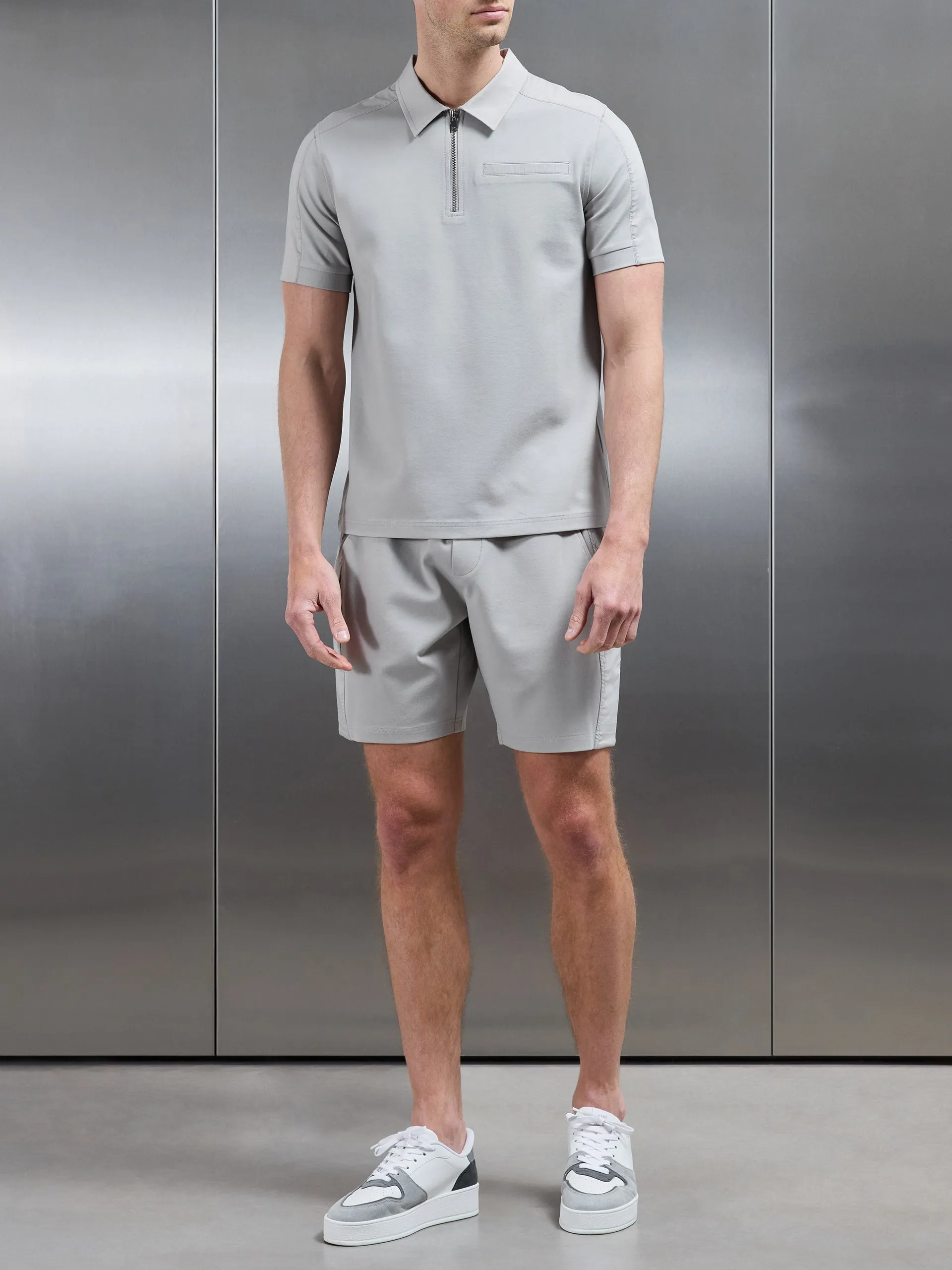 Hybrid Cargo Zip Polo Shirt in Stone