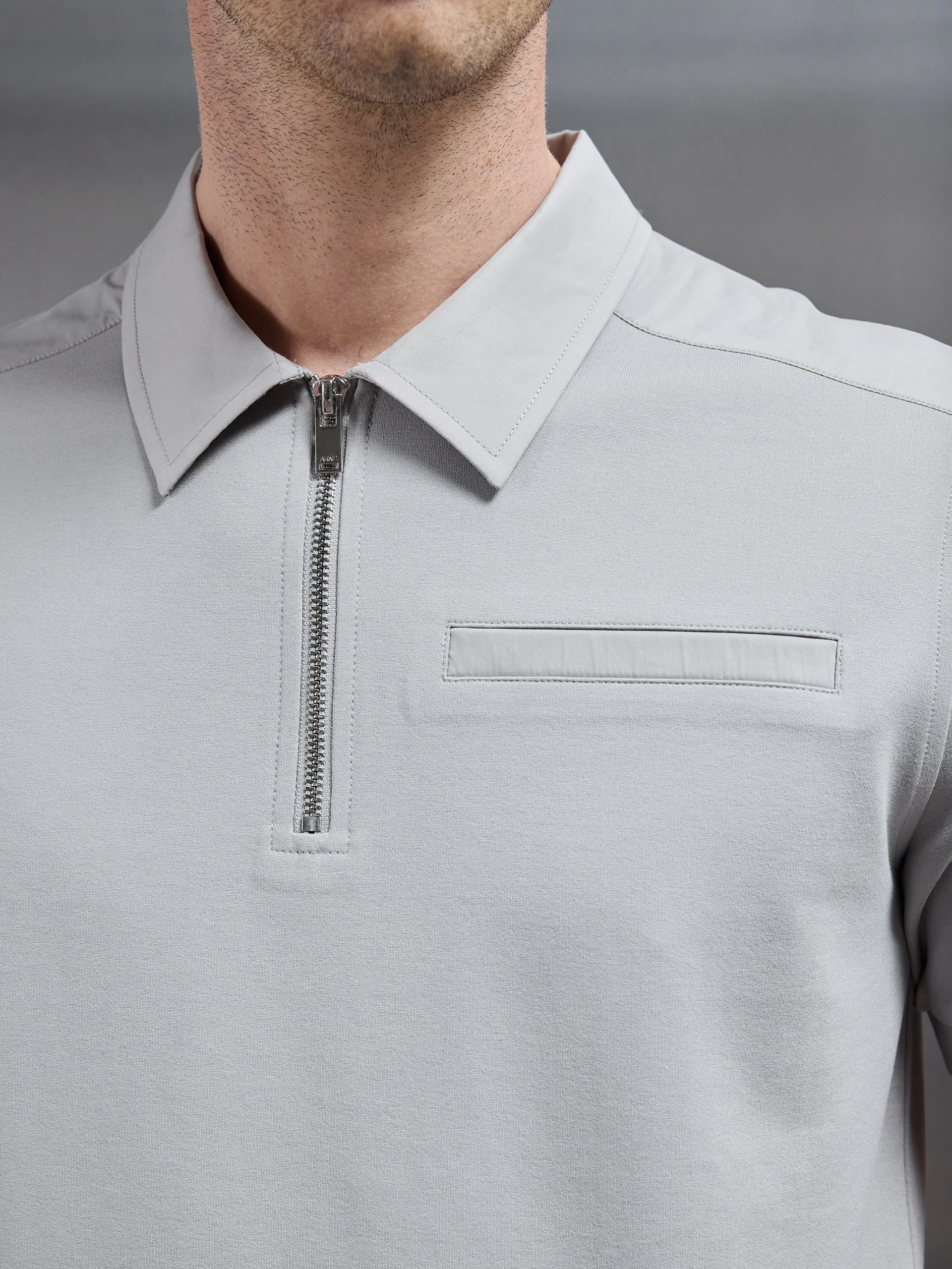 Hybrid Cargo Zip Polo Shirt in Stone