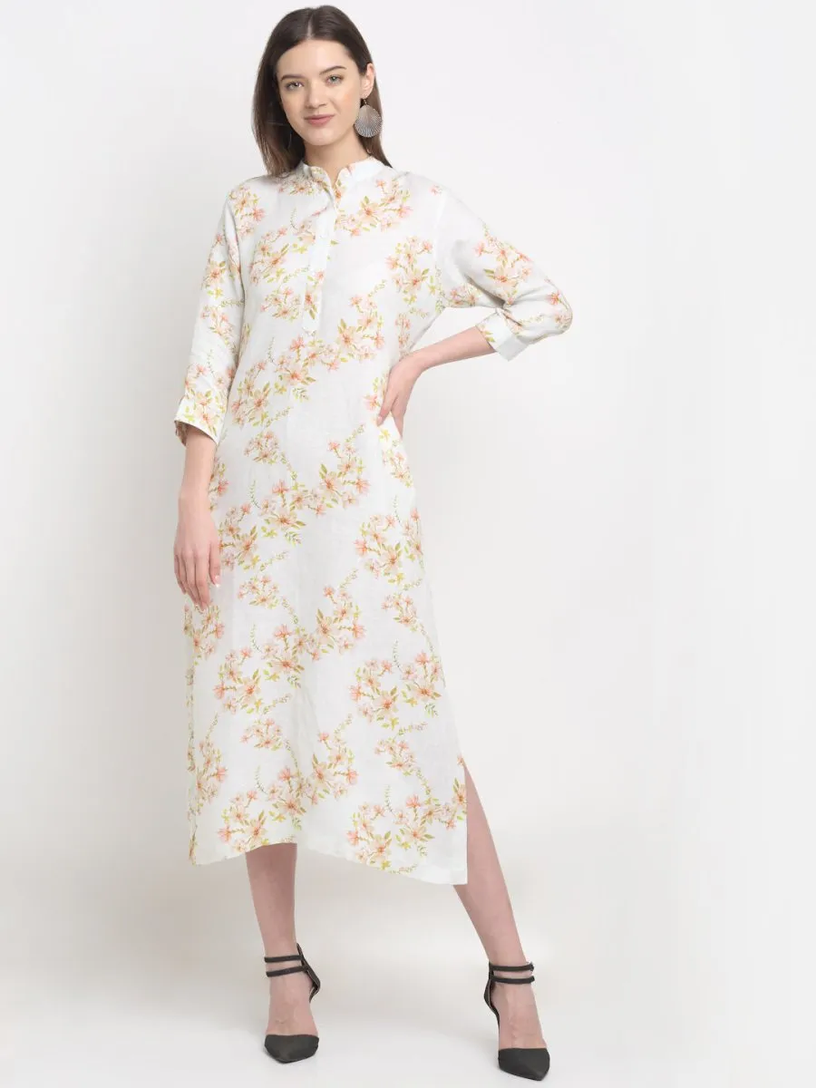 Ivory Hemp Print Shirt Dress