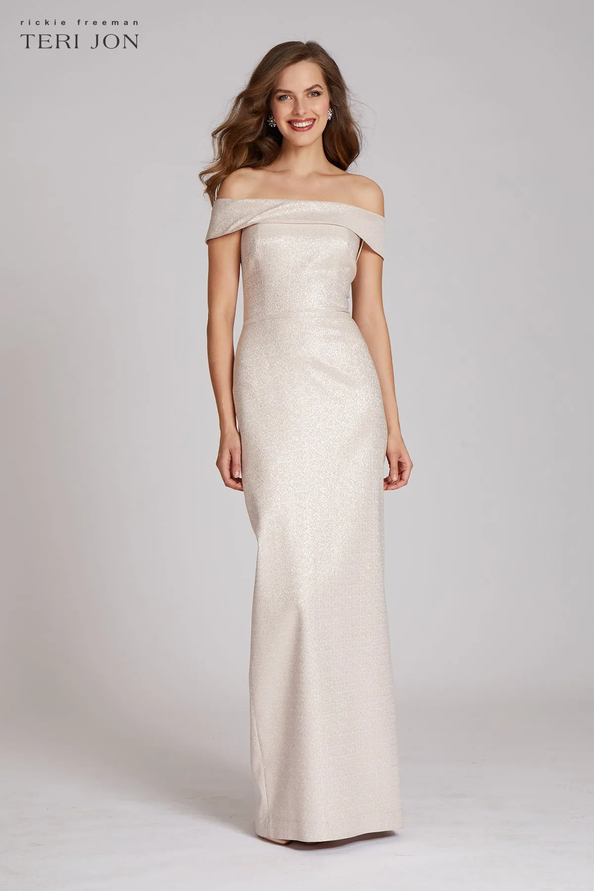 Jacquard Off The Shoulder Column Gown