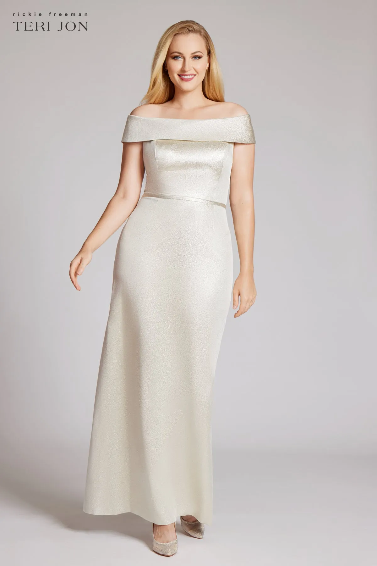 Jacquard Off The Shoulder Column Gown