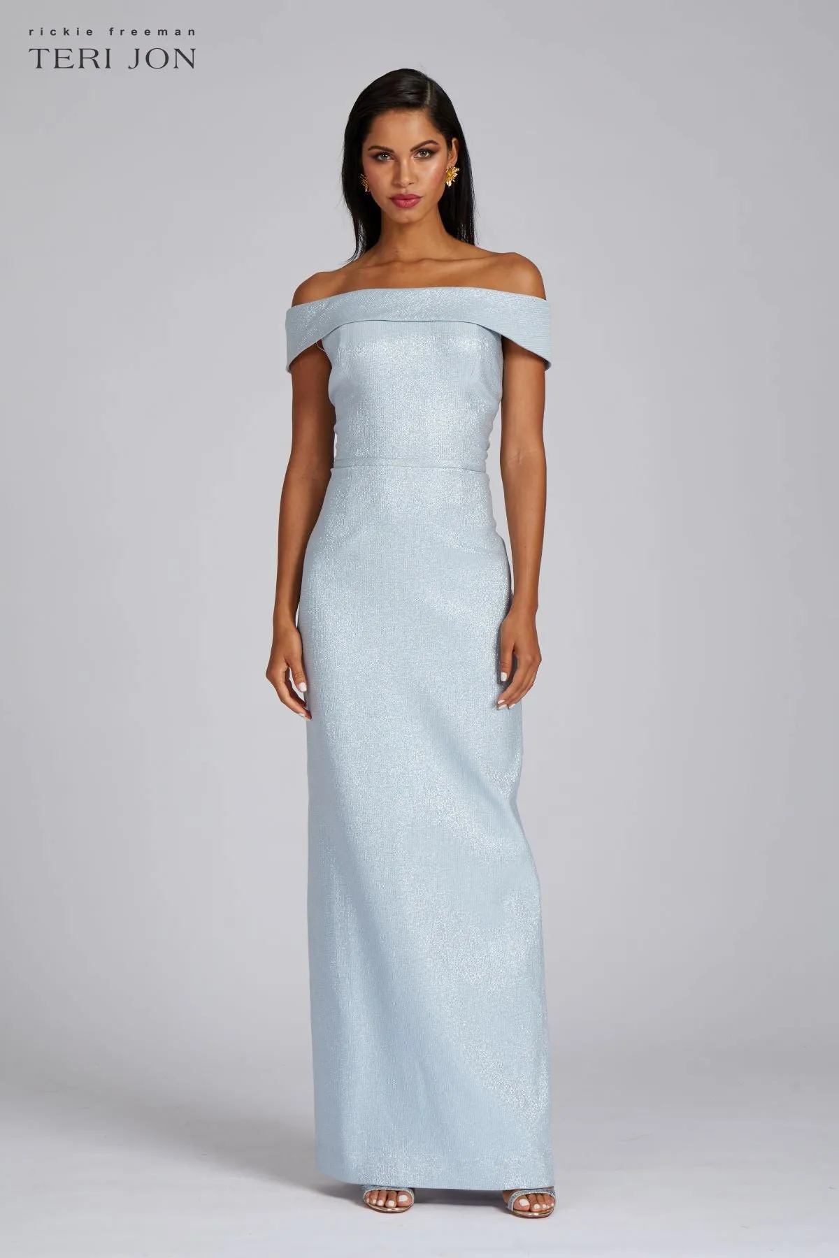 Jacquard Off The Shoulder Column Gown