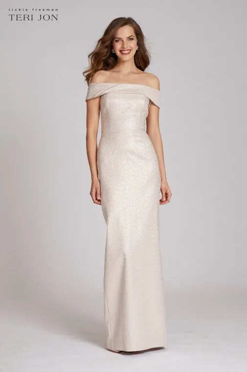 Jacquard Off The Shoulder Column Gown