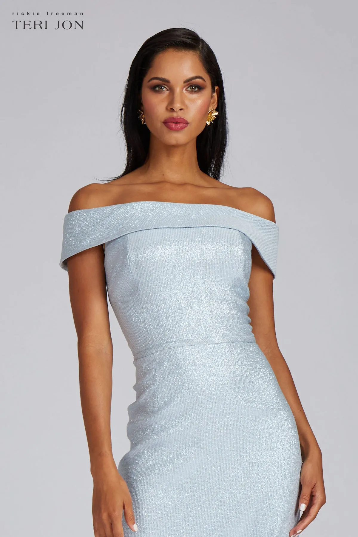 Jacquard Off The Shoulder Column Gown