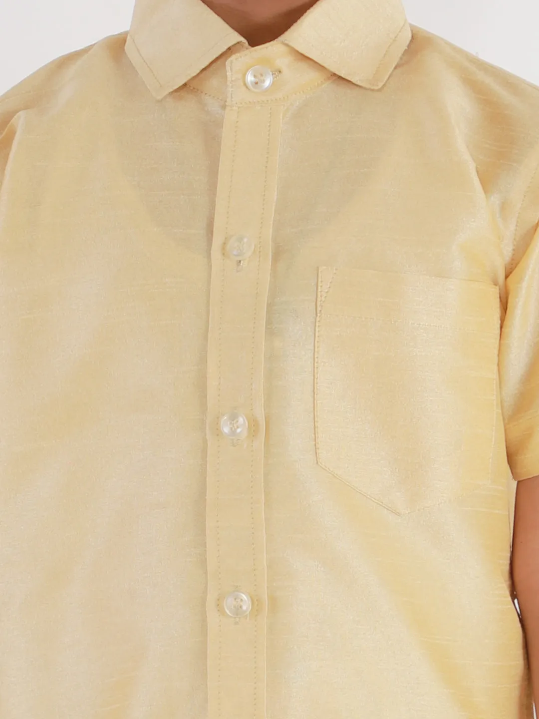 Jashvi Men's & Boys Gold Solid Silk Blend Half Sleeve Ethnic Shirt