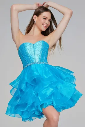 Jovani - K39311 - Strapless Ruffle Mini Dress with Embellished Bodice