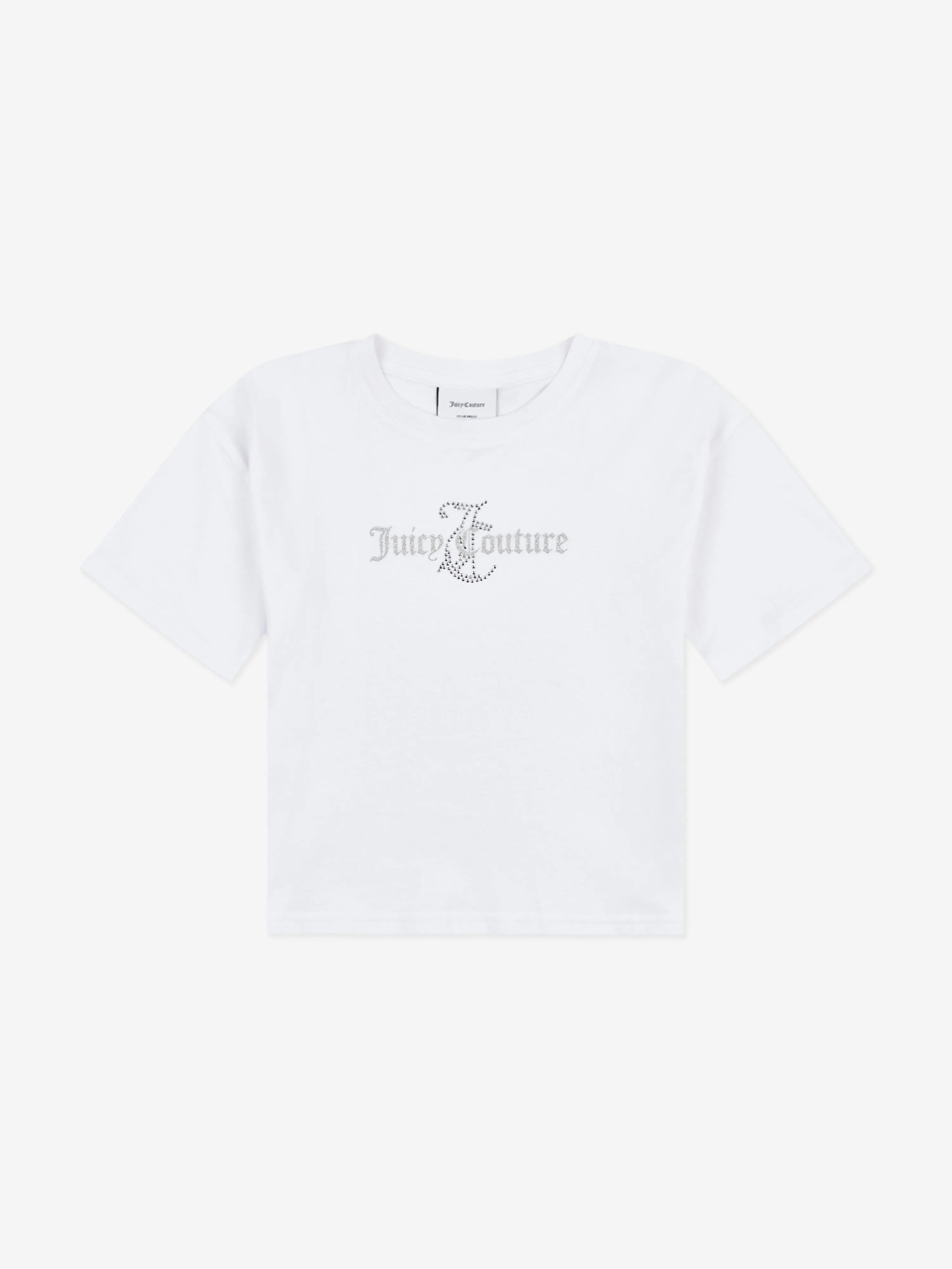 Juicy Couture Girls Glitter and Diamante Logo Boxy T-Shirt in White