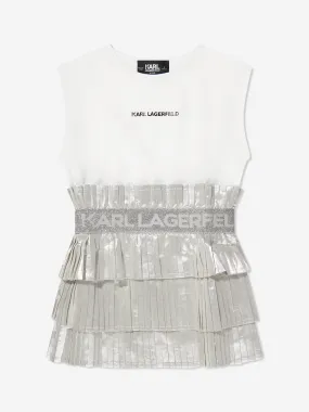 Karl Lagerfeld Girls Pleated Tiered Dress in Grey