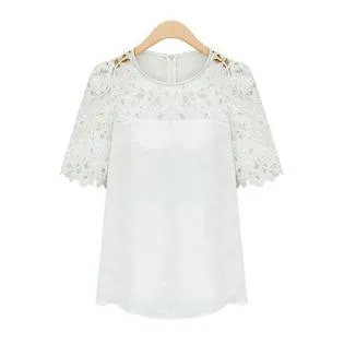 Ketty More Women Lace Decorated Neck Short Sleeves Blouse-KMWSB781