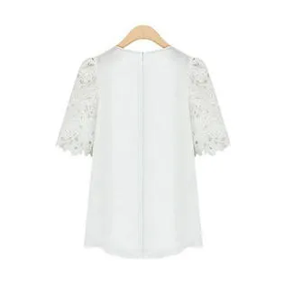 Ketty More Women Lace Decorated Neck Short Sleeves Blouse-KMWSB781